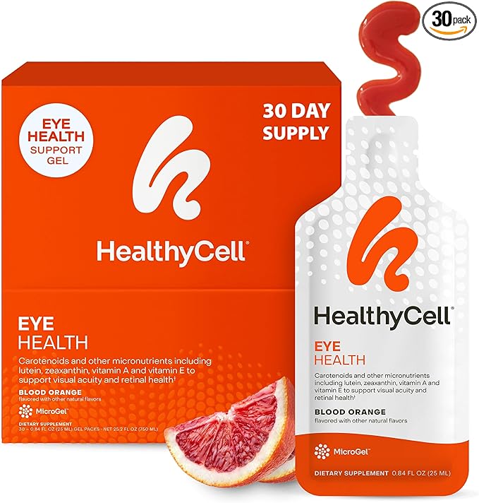 Healthycell Eye Health Daily Liquid Supplement - Eye Vitamins & Minerals with Lutein, Zeaxanthin, Astaxanthin & Beta Carotene for Sight Care & Macular Support - 30 Gel Packs
