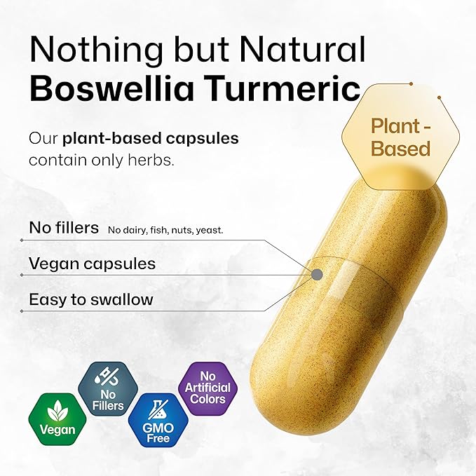 BIO KRAUTER Turmeric Supplement with Boswellia Extract Capsules - 2000 mg Blend - 100 Count - Vegan Boswellia Turmeric (Curcumin) - Formula w/Black Pepper