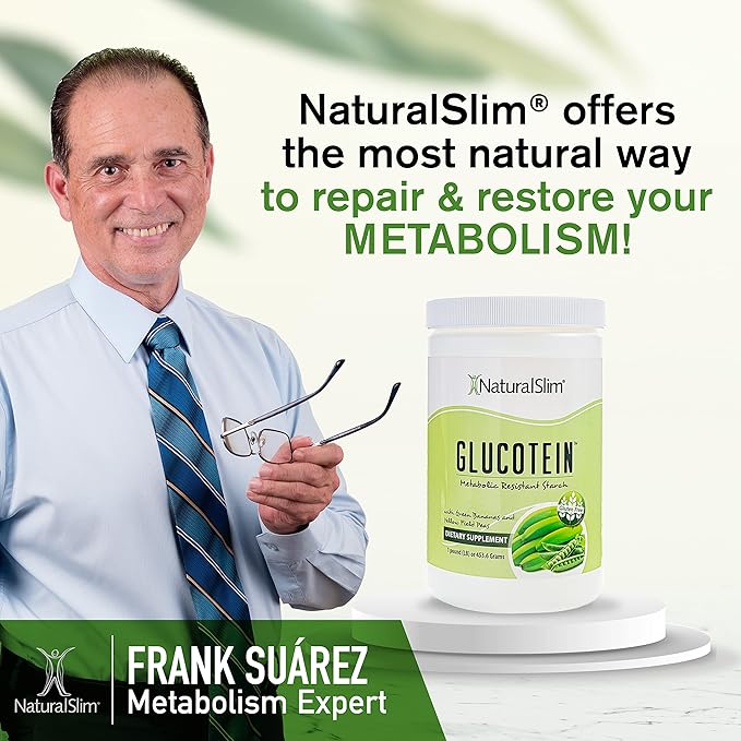 NaturalSlim Prebiotic Resistant Starch Supplement with Green Banana Flour Organic & Pea Starch Blend for Metabolism & Digestive Processes Glucotein Powder - Non-GMO & Gluten Free - 16 Servings