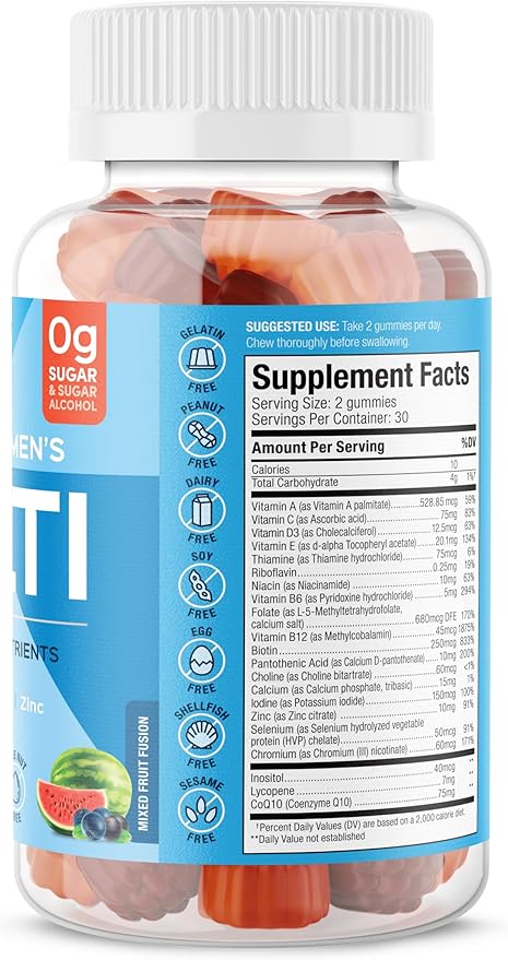 SUKU Men's Daily Multivitamin Gummies – Vitamins A, B12, C, D3, E, Zinc, CoQ10 & Lycopene – Prostate, Heart & Immune Support – Sugar-Free, Vegan, Mixed Fruit Fusion – 60 Count