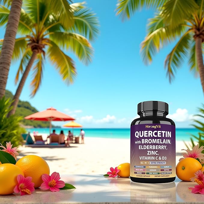 Quercetin with Bromelain, Elderberry, Vitamin C, D3 and Zinc. Super Immune Support Supplement. Organic Complex for Men & Women, Non-GMO, Gluten-Free, Vegan, USA