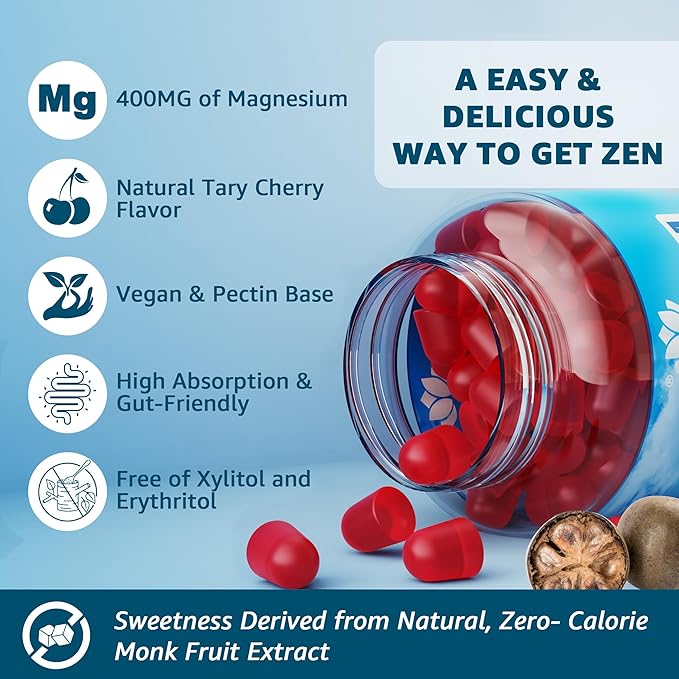Sugar Free Magnesium Gummies for Women Men 400mg, 8 Forms of Magnesium Glycinate, Citrate, Malate & More - Calm Magnesium Complex Gummies Supplement with Magnesium Ashwagandha, D3, B12 for Relax,Vegan
