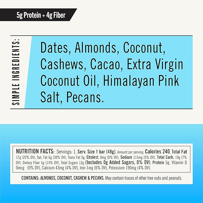 Thunderbird Bars Energy Snack, Gluten-Free with Protein, Healthy Real Food, Vegan Paleo Non-GMO, No Added Sugar, Chocolate Coconut Cashew Flavor (12 Count, 1.7 oz. Bars)