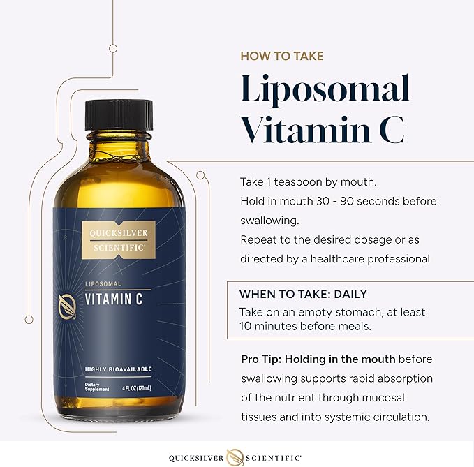 Quicksilver Scientific Liposomal Vitamin C - 1000mg Buffered Liquid Vitamin C Supplement - Immune + Antioxidant Support - Liposomes for Superior Absorption - Vegan + Non-GMO (4oz / 120ml)