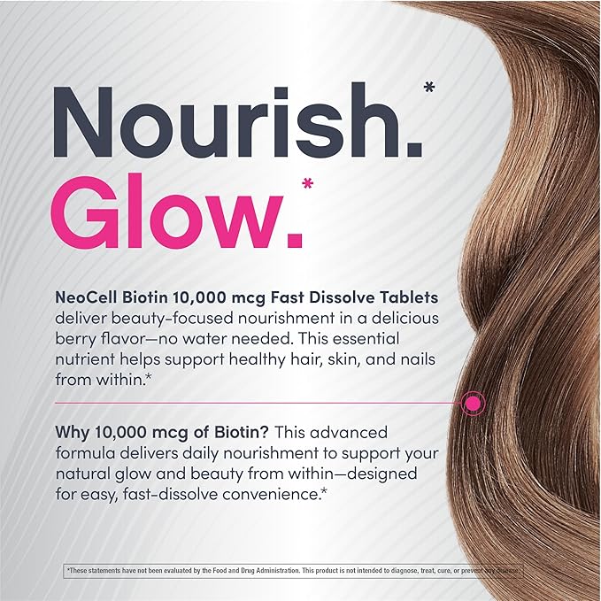 NeoCell Biotin 10000mcg Fast Dissolve Tablets | 180 Count | for Women and Men | Berry Flavor Supplement | Hair, Skin, and Nails