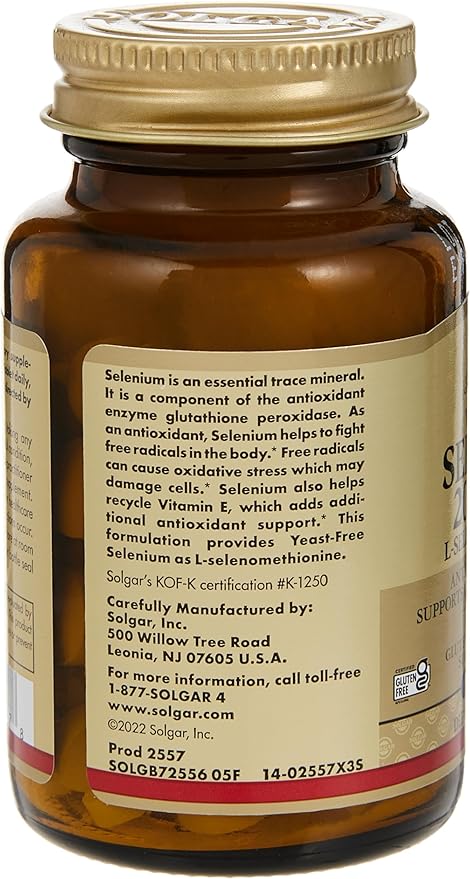 Solgar Yeast-Free Selenium 200 mcg 100 Tablets - Supports Antioxidant & Immune System Health - Non-GMO Vegan Gluten Free Dairy Free Kosher - 100 Servings , Unflavoured , Standard Packaging