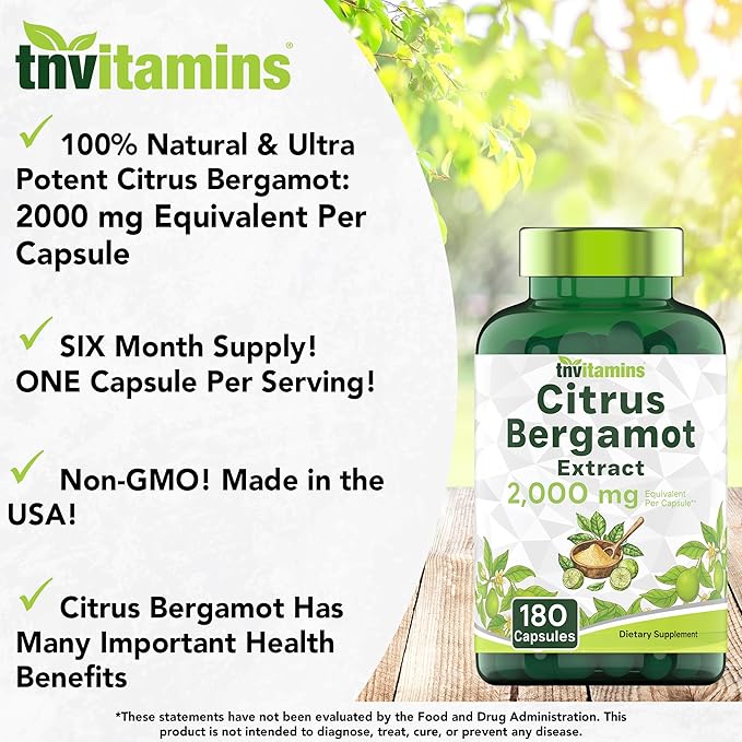 Citrus Bergamot 2000mg - 180 Capsules | Ultra Potent Citrus Bergamot Supplement 2000 mg Per 1 Capsule Serving | 6 Month Supply! | Non-GMO | Made in The USA!
