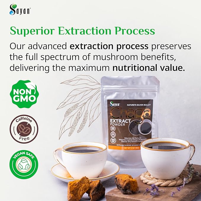 Sayan Chaga Mushroom Extract Powder (1 Lb) – Freeze Dried Siberian Wild Harvested - Organic Antioxidant Tea for Immune and Digestion Support - Focus, Energy, Clarity, Wellness - No Additives