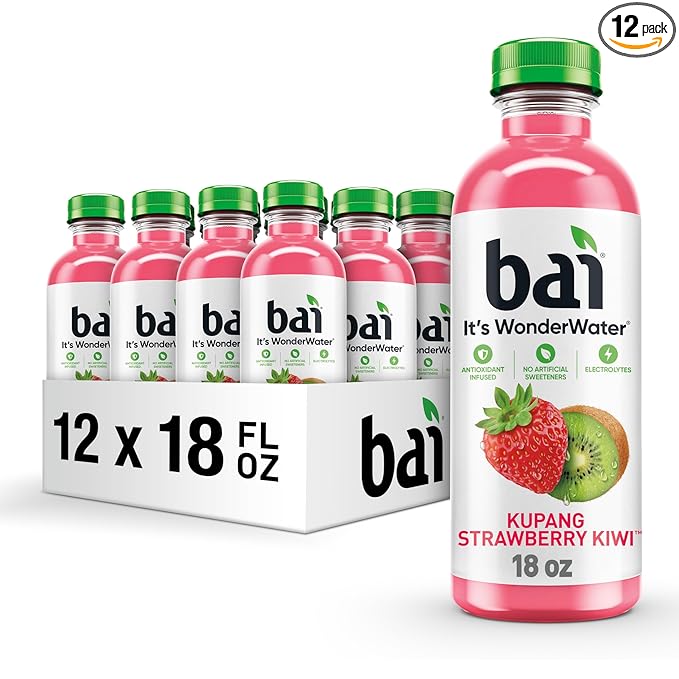 Bai Antioxidant Infused Water Beverage, Kupang Strawberry Kiwi, with Vitamin C and No Artificial Sweeteners, 18 Fluid Ounce Bottle, 12 Pack