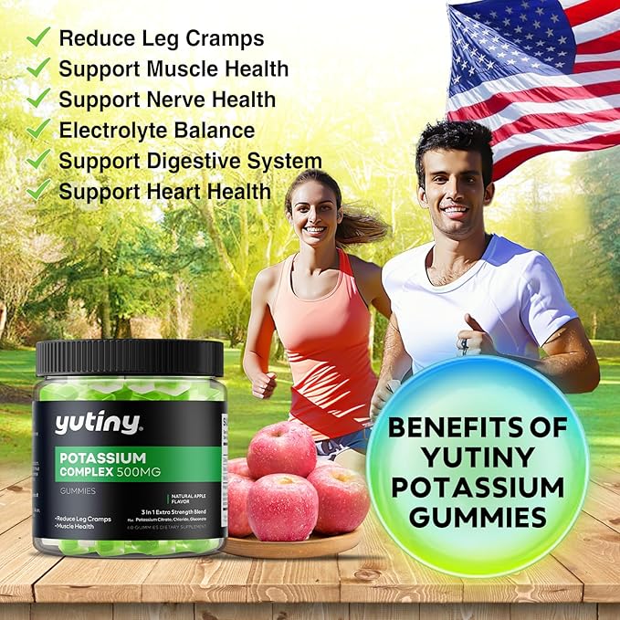 Potassium Supplement 500mg 3 in 1 Complex Gummies, Chewables with Potassium Citrate Chloride Gluconate, Extra Strength Blend, 60 Count