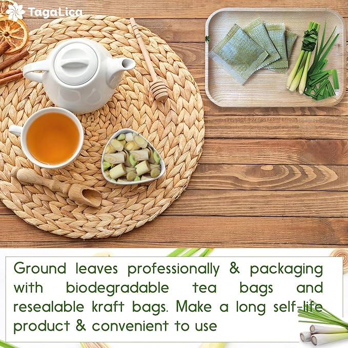 Tagalica, Premium 55 Lemongrass Tea Bags, 100% Natural & Pure Lemongrass leaves, Eco-Conscious Tea Bags, Lemongrass Herbal Tea. Lemongrass Leaf Tea. No Sugar, No Caffeine, No Gluten, Vegan.