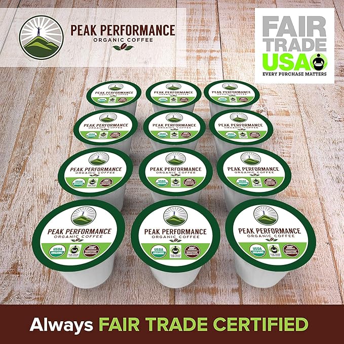 USDA Organic Coffee Pods. Compatible With K-CUP And Keurig Machines. High Altitude USDA Organic Coffee. Fair Trade Low Acid Beans Medium Roast Single Serve 24 Count Recyclable Cups For High Performers