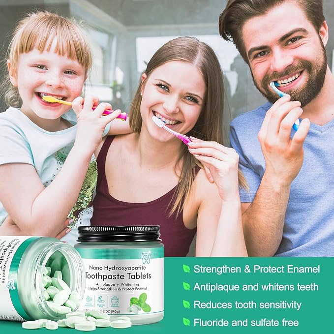 150 Pcs Toothpaste Tablets with Nano Hydroxyapatite for Deep Cleaning, Fresh Breath, Enamel-Safe, Fluoride & Plastic Free & Remineralizing Tablets with Coconut Oil, Peppermint, Xylitol