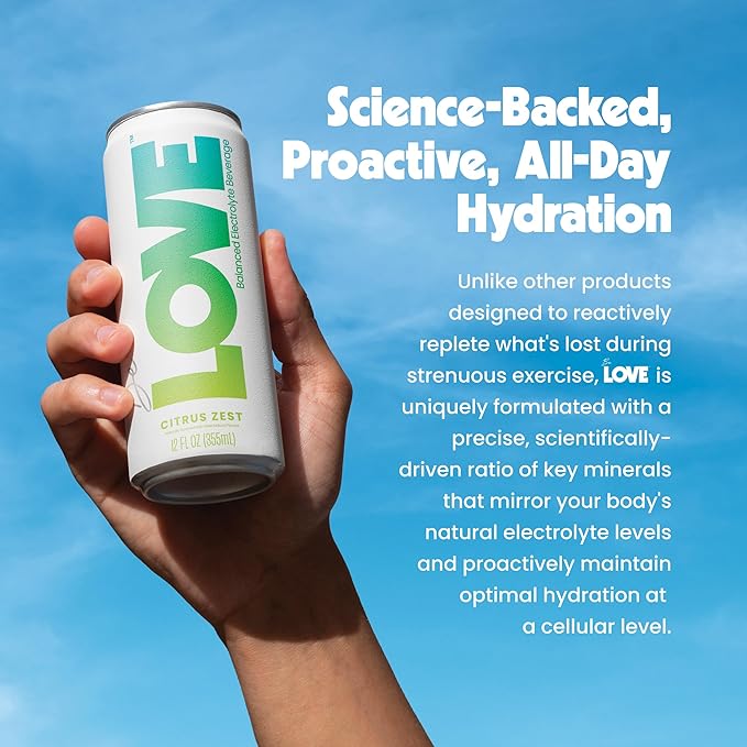 Be LOVE Balanced Electrolyte Beverage - Flavored Still Beverage for Daily Hydration, Exercise, Work & Wellness - Magnesium, Potassium & Sodium - Zero Sugar, Gluten Free (Citrus Zest, 12oz x 12ct)