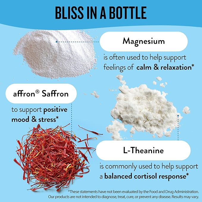 Legendairy Milk Miss Bliss™ Daily Stress Support Supplement – with Saffron, L-Theanine & Magnesium – Helps Promote Calm, Relaxation & Balanced Mood – 60 Capsules