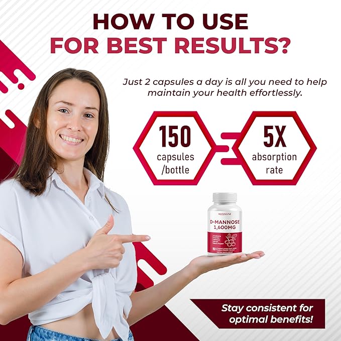 D-Mannose with Cranberry, Uva Ursi, Hibiscus, Ginger, Black Pepper - Supports Urinary Tract Health, Bladder Cleanse - Made and Tested in The USA