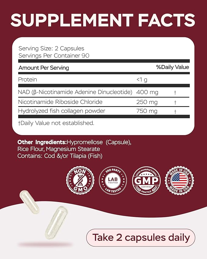NMNH Supplement Alternative - NAD Supplement 1400mg Supports Healthy Aging Complex with Nicotinamide Riboside, Collagen Peptides - Powerful NAD+ Formula for Cellular Energy (180 Capsules)