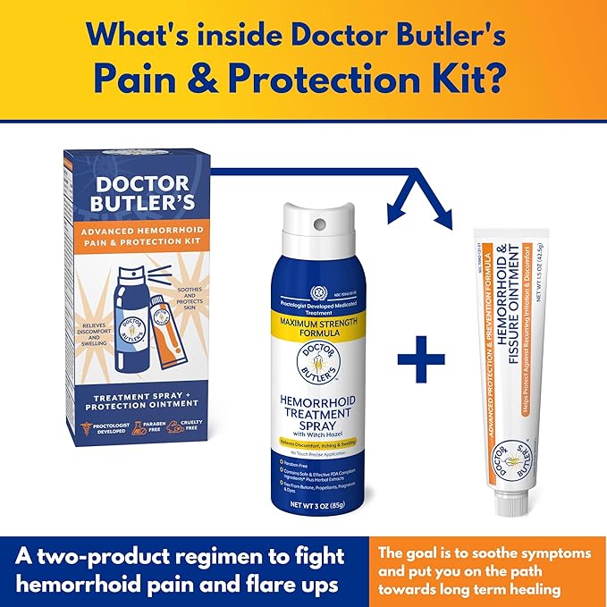 Doctor Butler's Hemorrhoid Treatment Bundle - Includes Advanced Hemorrhoid & Fissure Ointment with Lidocaine for Fast Acting Relief and Hemorrhoid Spray with Witch Hazel for Itch Relief*