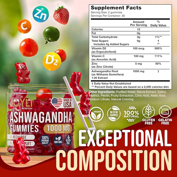 Ashwagandha Gummies for Women & Men - Natural Calm Gummies with Ashwagandha Root Extract Vitamin C Zinc - Ashwagandha Herbal Supplement for Sleep Stress Balance - 60 Vegan Sugar Free Chews