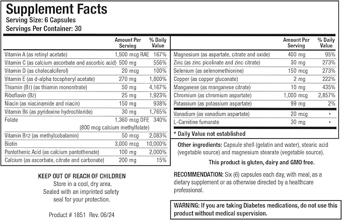 Biotics Research GlucoBalance Chromium, Vanadium, L carnitine Supplement, Supports Metabolic Health and Maintain Healthy Blood Lipid Levels - 180 Capsules