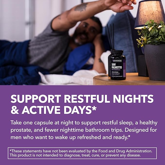 Saw Palmetto PM for Men with Melatonin 3mg - Night Time Prostate Health Supplement for Bladder and Sleep Support - Reduce Urinary Frequency - 200 Count - Vegan, Non-GMO Capsules - Over 6 Month Supply