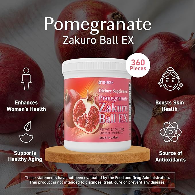 Pomegranate Balls, Chewable Supplement with Natural Vitamins, Minerals, Citric Acids & Tannins, Japanese Pomegranate Supplements for Women, 2 Month Supply, 360 Count Bottle, Pack of 1