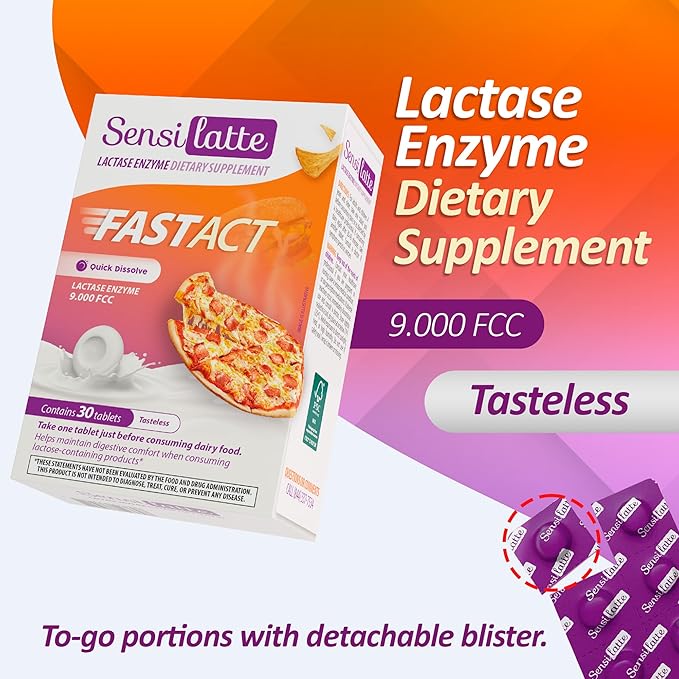 Lactase Enzyme 30 Tablets No Flavor - 9.000 FCC - Sensilatte – Quick Dissolution – Helps with Digestive Comfort – Prati Donaduzzi