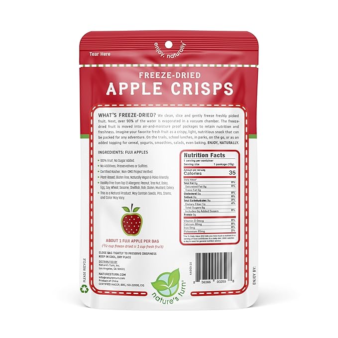 Nature’s Turn Freeze-Dried Fruit Snacks, Apple Crisps, Pack of 24 (0.35 oz Each)