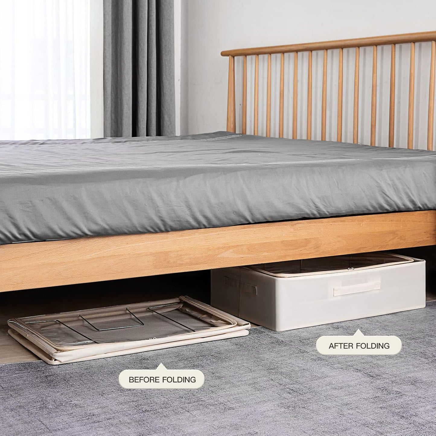 Under Bed Storage Bins Frame Storage Box Oxford Fabric Sturdy Underbed Container Foldable Stackable Large Capacity Clothes Organizer