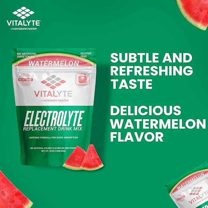 Vitalyte Electrolyte Powder Drink Mix, Isotonic Electrolyte Hydration Mix, Gluten Free Post Workout Powder Mix, Pack of 2, 35 oz. Each, Watermelon Flavor