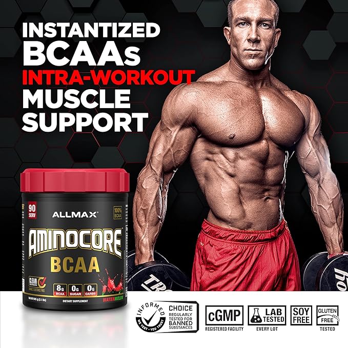 ALLMAX Nutrition AMINOCORE BCAA – 8G BCAAs – 100% Pure Branch Chained Amino Acids – Gluten Free - Pink Lemonade - 315 Gram