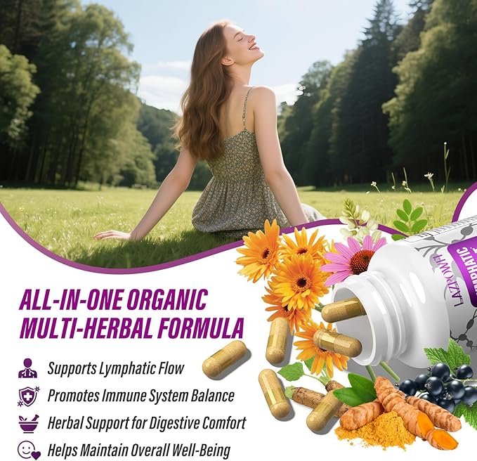 Lymphatic Drainage Supplements, 1540mg Lymph System Support Supplement for Women & Men with Dandelion, Burdock, Echinacea,Rutin, Turmeric,Cleavers & More, 60 Capsules