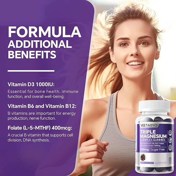 Magnesium Gummies 500mg 400mg | High Absorption, Bone, Nerves, Muscle | 3 Forms of Magnesium Complex Supplement Glycinate,Taurate,Malate | Adults - Vegan,Sugar Free,120Cts