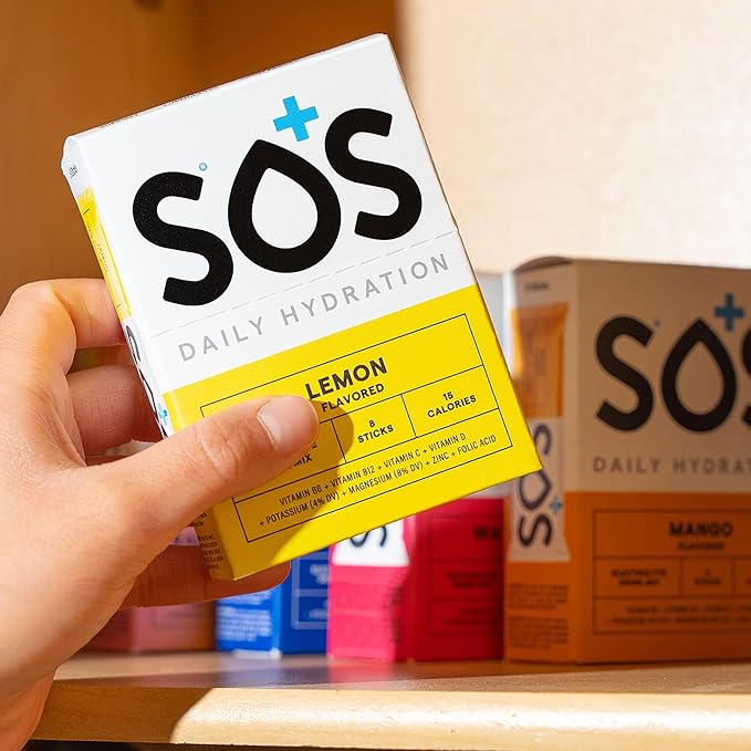SOS Hydration Electrolyte Powder 8 Stick Packs – Low-Calorie, Rapid Rehydration, Made in USA, Keto (8 Servings, Mixed Berry)