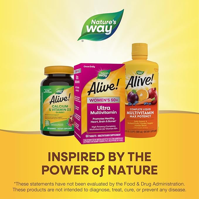 Nature’s Way Alive! Vitamins for Women 50 Plus, Complete Multivitamin, High Potency Formula, with Methylated B12, Gluten-Free, 60 Tablets