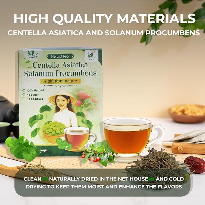 NMPT Dried Centella Asiatica Solanum Procumbens Tea, Handpicked and Handmade, 40 Sachets, Cold-Dried, Gluten-Free, No Added Sugar, Mild Sweet Flavor, Supports Overall Health
