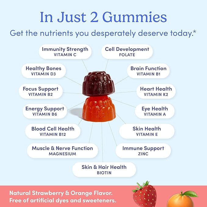 FIRST DAY Multivitamin for Men + Organic Fruit & Veggie Blend, Mens Multivitamins Gummies with 13 Key Nutrients for Energy, Focus, Immunity - Vitamins A, B1, B2, B6, B9, B12, C, D3, K - 30 Day Supply