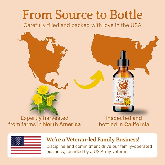 Bella Terra Oils - Organic Evening Primrose Oil 16oz - Discover the Cold-Pressed Excellence of Primrose, Loaded with Essential Nutrients & Omega-6, Distinct Elixir for Luminous Skin