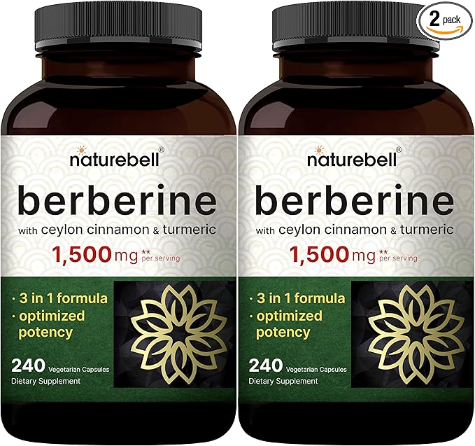 Berberine Supplement 1500mg with 1000mg Ceylon Cinnamon & 300mg Turmeric, 480 Veggie Capsules | 97% Pure Berberine HCL | Supports Balanced Sugar Levels & Heart Health | Vegan, Non-GMO