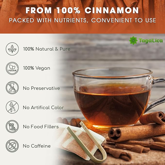 Tagalica 16 Cinnamon Tea Bags - 100% Natural & Pure Cinnamon Stick Herbal Tea. No Sugar, No Caffeine, No Gluten, Vegan