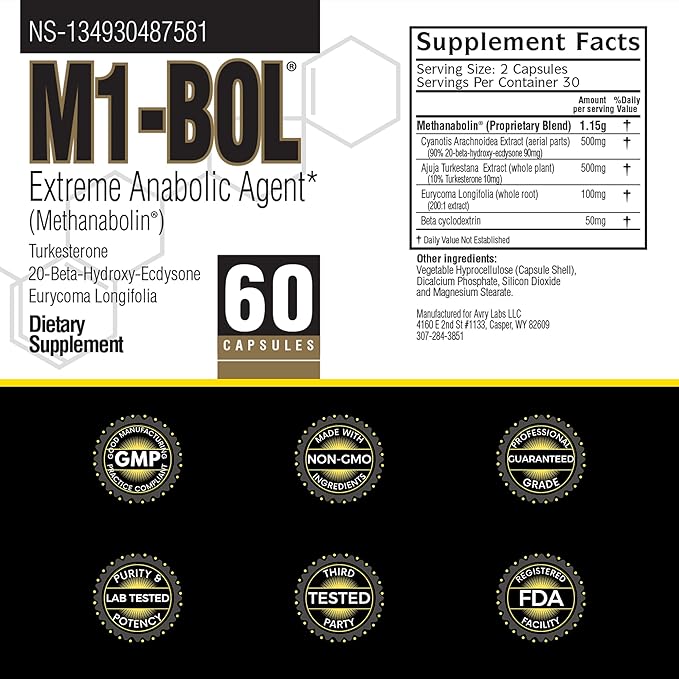 Avry Labs Extreme Anabolic Supplement – Dietary Supplement w/Turkesterone to Support Muscle Growth, Strength, Recovery & Naturally Support Optimal Testosterone Levels – Vegan, 60 Capsules