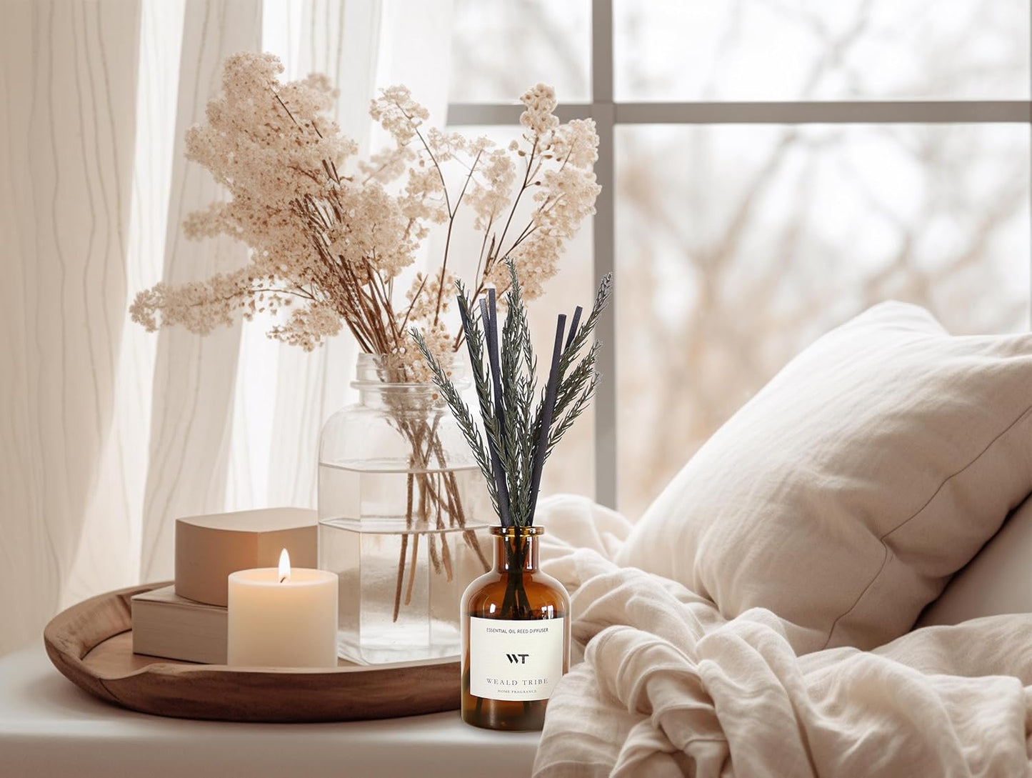 WEALD TRIBE Reed Diffuser Set for Bathroom Air Fresheners, Oil Diffuser Sticks | French Black Juniper & Cedar Scent 4.0 fl oz Home Fragrance with Sticks Defusers | House Bedroom Office Shelf Decor