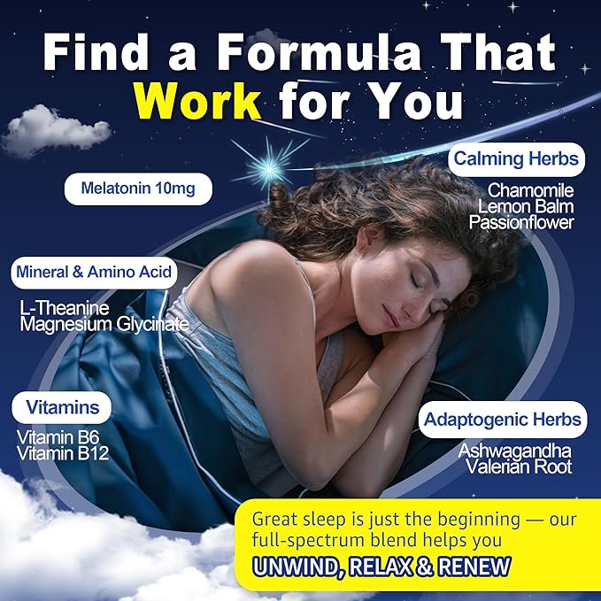 Sugar Free Melatonin Gummies 10mg 20mg Magnesium Glycinate Melatonin for Adults, Ashwagandha, L-Theanine, B6, B12, Lemon Balm and Chamomile for Deep Relaxation, Antioxidant, Vegan, 60 Day