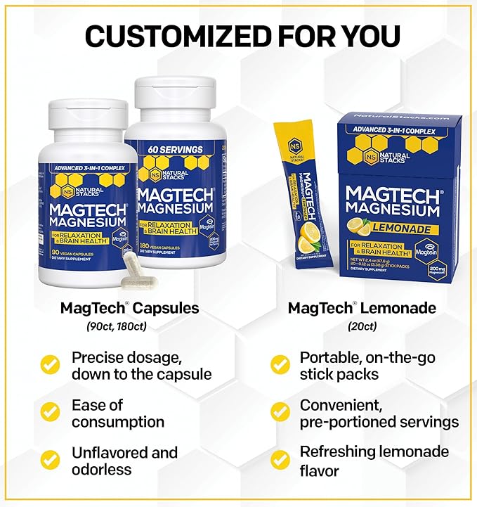 NATURAL STACKS Magtech Magnesium Drink Mix + Zen Magnesium Gummies Bundle - 4 Forms of Magnesium - Calm & Stress Support* Supports Brain Health* - 35 Servings