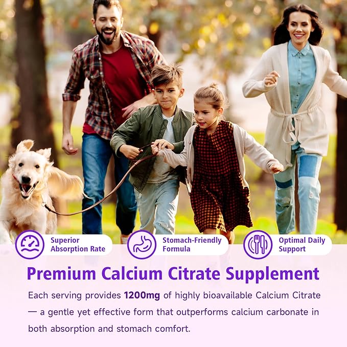 2 Packs High Absorption Calcium Citrate Gummies 1200mg - Bone & Teeth Support for Adults & Kids, Vegan, Non-GMO, Sugar-Free Gummies, Raspberry Flavor, 120 Count