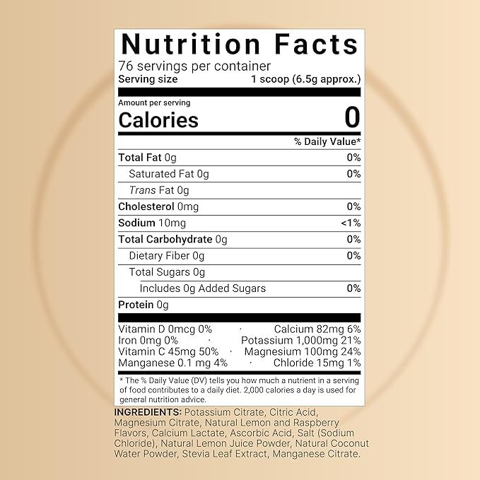 Naturebell Electrolytes Powder No Sugar, 500g (76 Servings) | Keto Fast Hydration Formula | 1,000mg Potassium + Trace Minerals & Coconut Water | Raspberry Lemonade Flavor | Carnivore Friendly