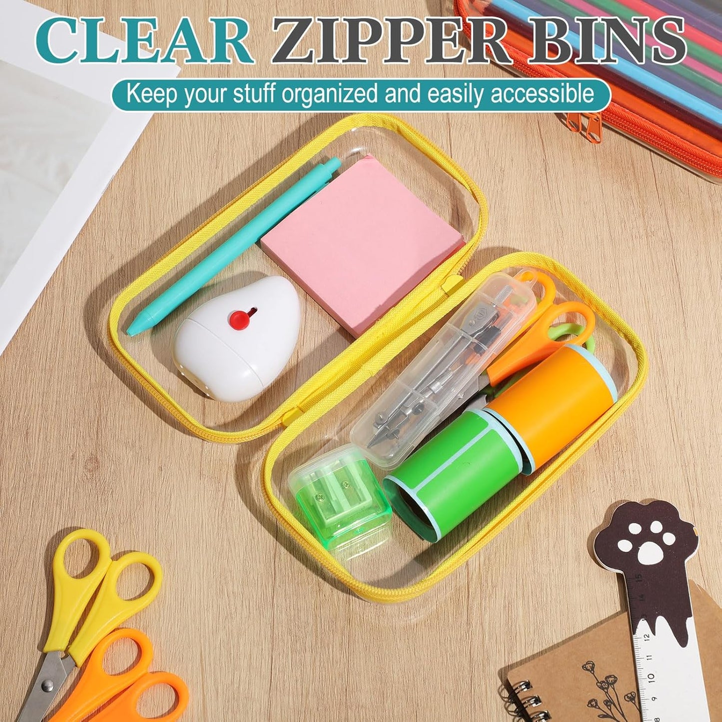 Sanwuta 6 Pcs Clear Hard Zipper Case Hard Plastic Zipper Pouches Transparent Makeup Bag Pencil Pouches for Travel Snacks Christmas Trinket Storage Organizer Box