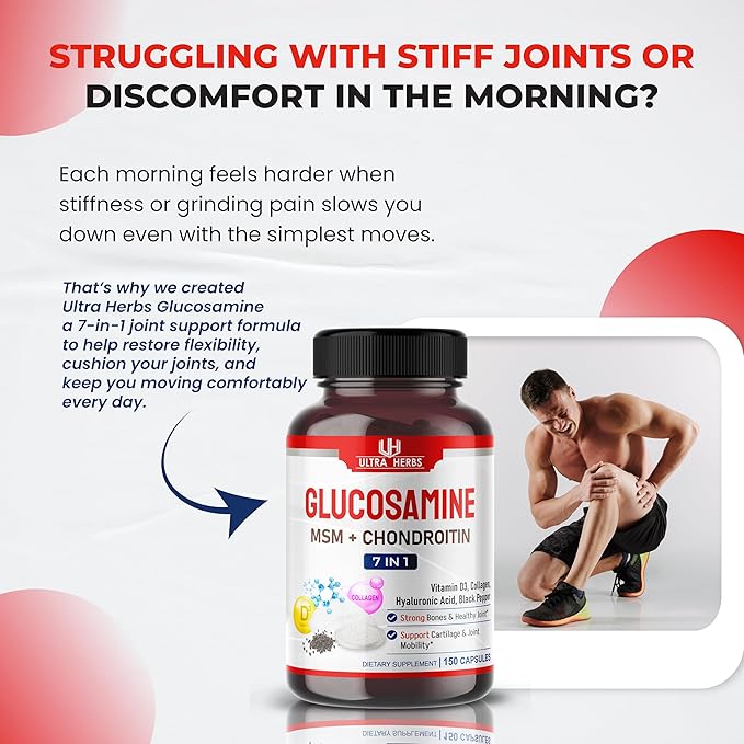 Glucosamine Chondroitin MSM - Joint Mobility Support Supplement Enhanced with Collagen, Hyaluronic Acid, Vitamin D3 | 150 Capsules