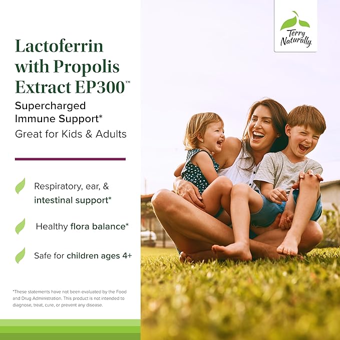 Terry Naturally Lactoferrin with Propolis Extract EP300 - Supplement for Immune Support - Respiratory, Ear & Intestinal Support - 30 Tablets (30 Servings)