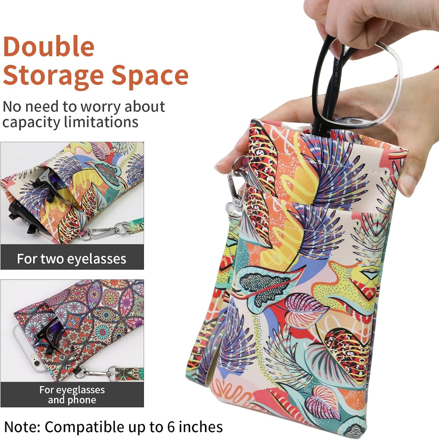 Double Eyeglass Case Soft Dual Glasses Case for Women Men Travel Squeeze Top Sunglasses Cases Eyeglasses Pouch